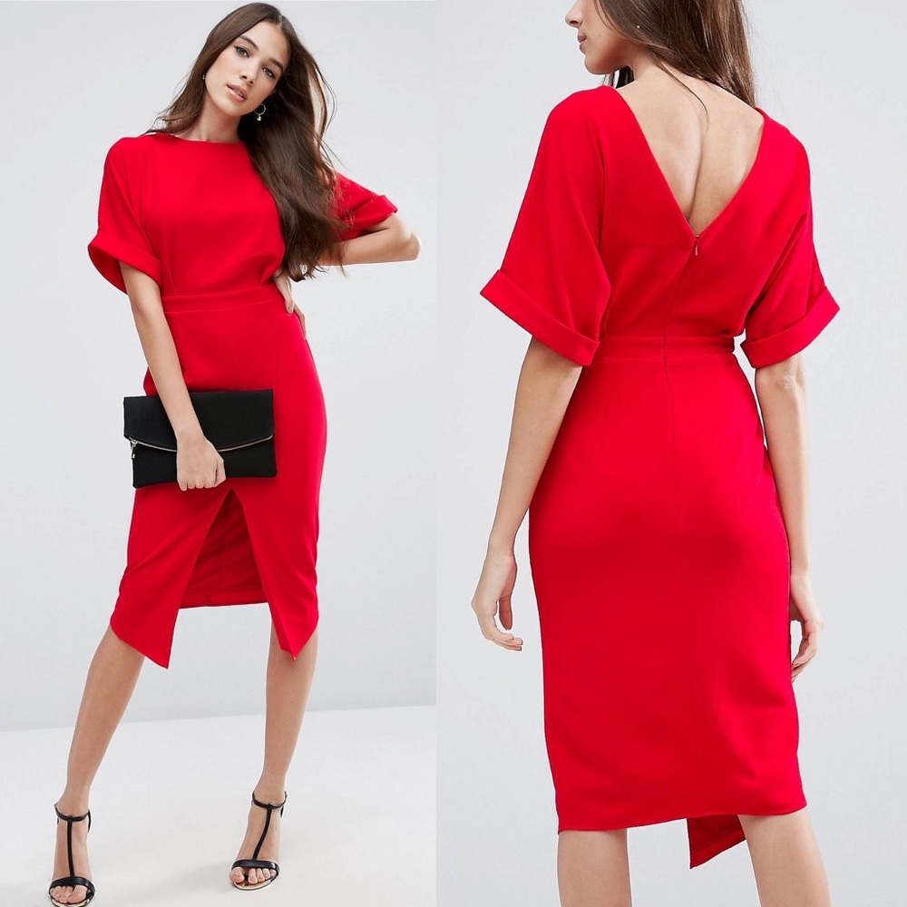 ASOS Red Midi Dress with V-Back